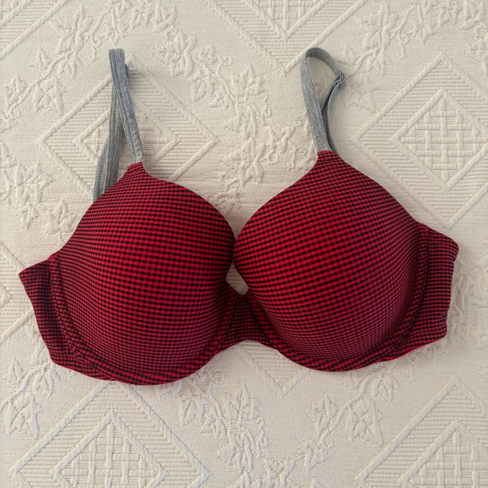 Victoria Secret Lined Red/Black/Gray Plaid Women's Bra